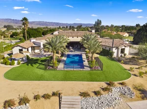 Aerial view of the estate at golden hour