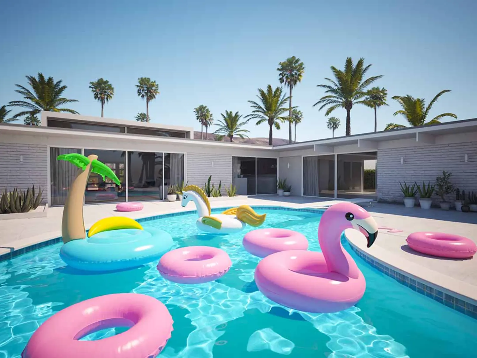 Pool styled with playful floats