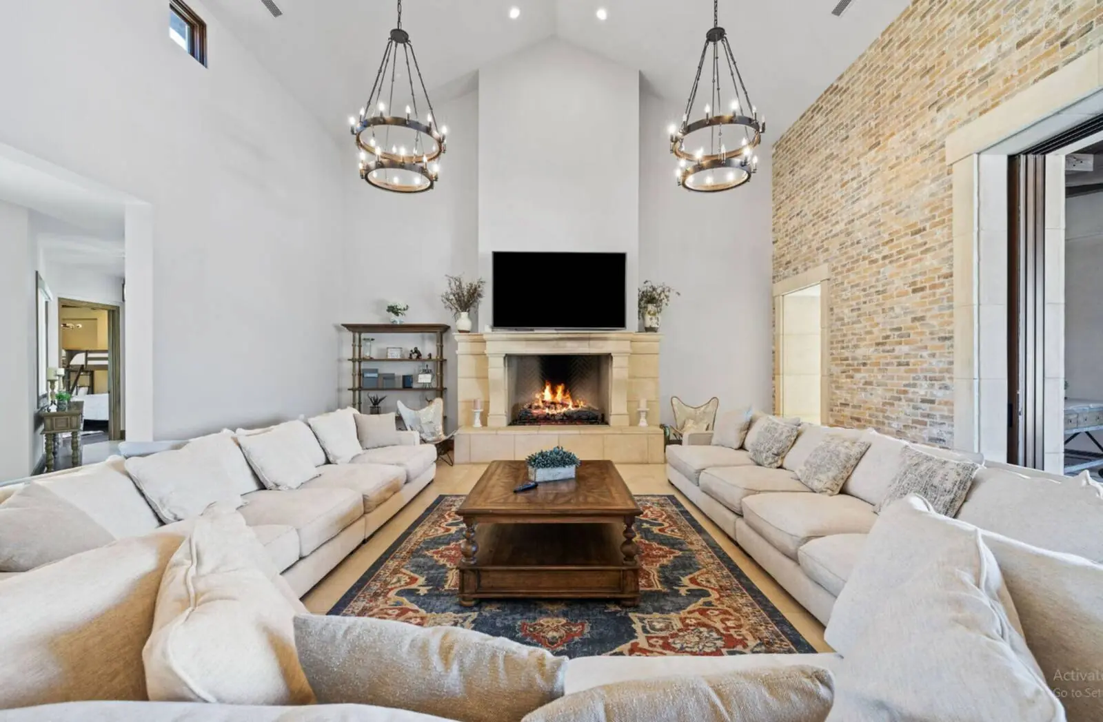 Grand living room with fireplace