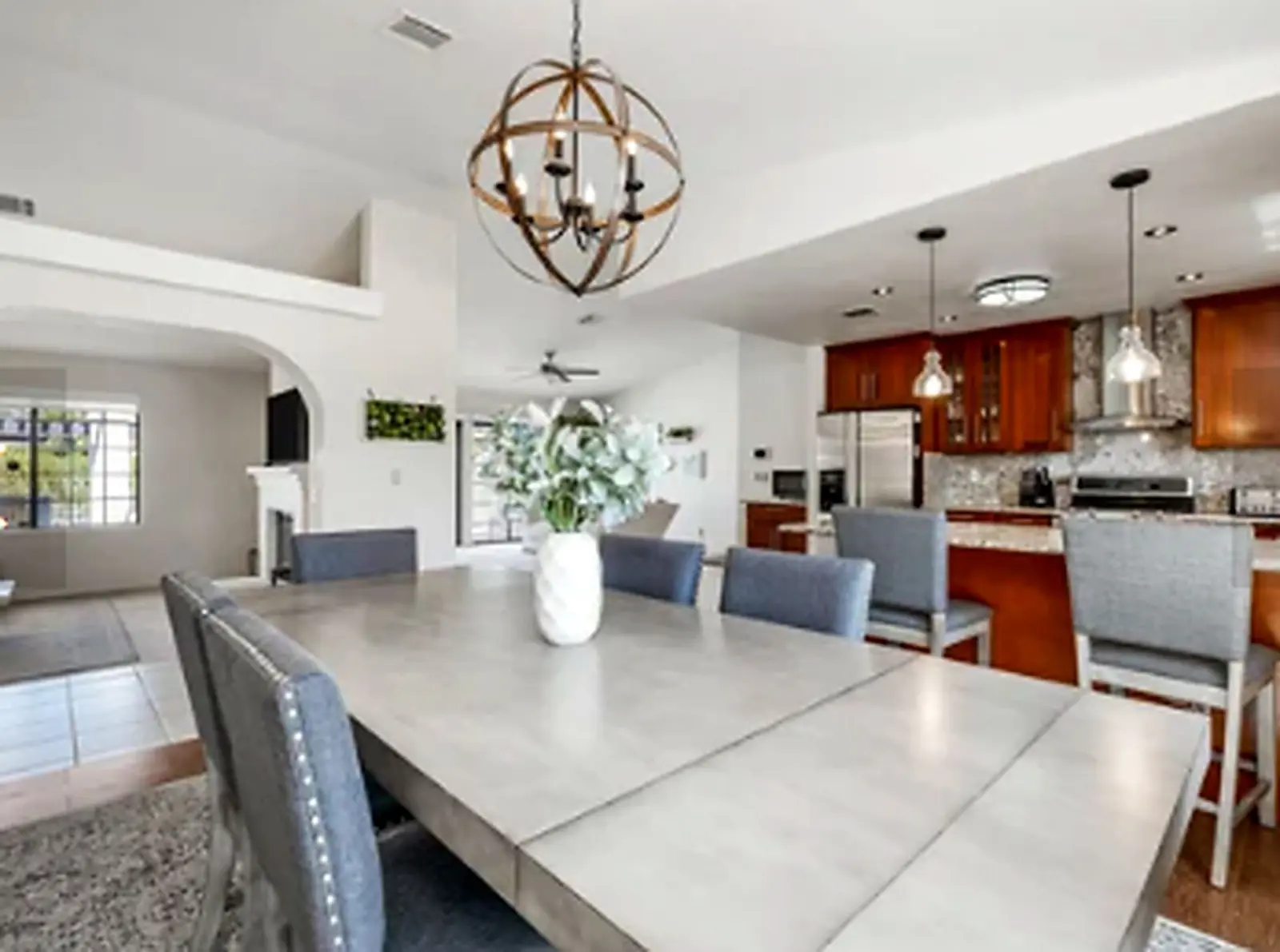 Dining table with chandelier