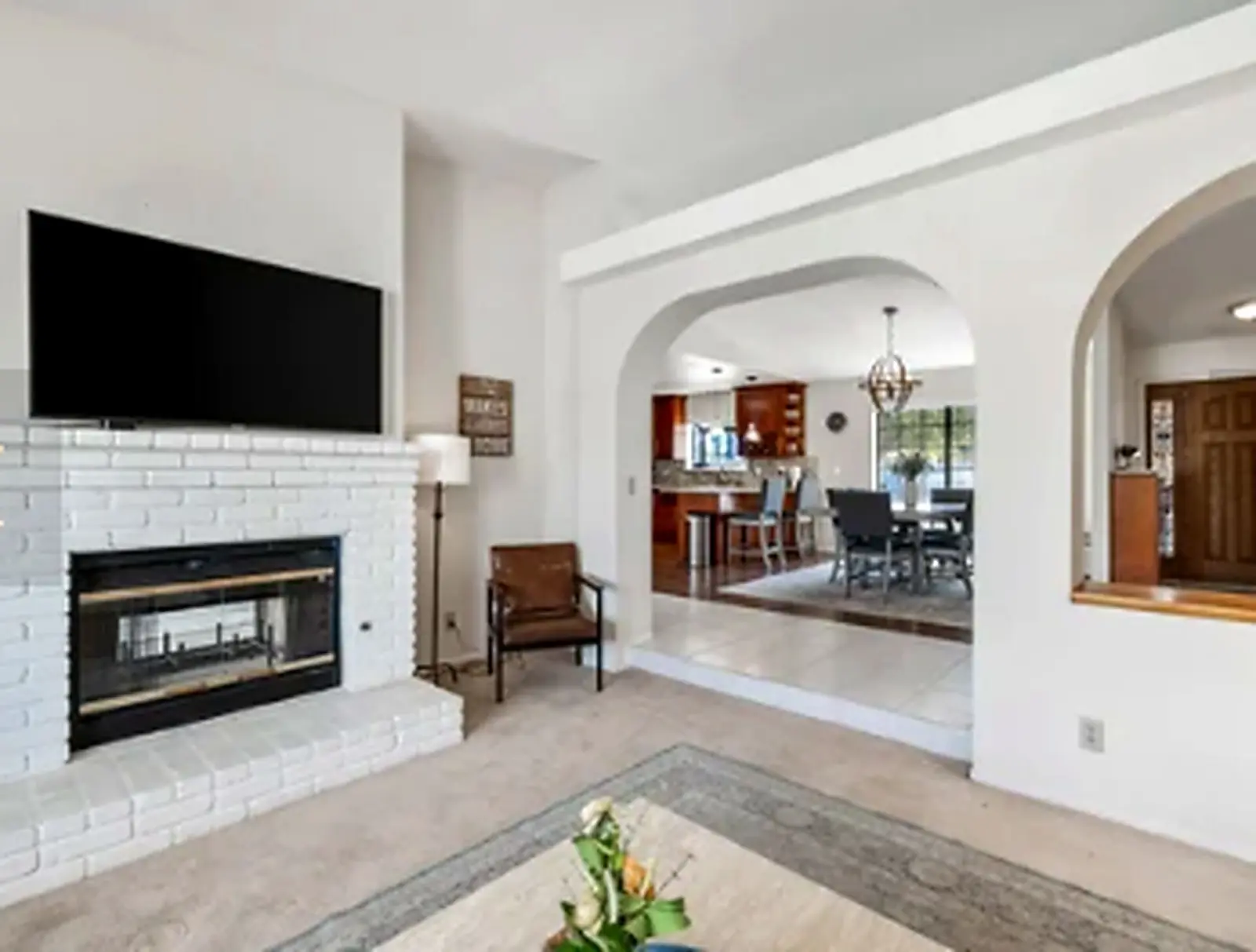 Fireplace and arched doorways