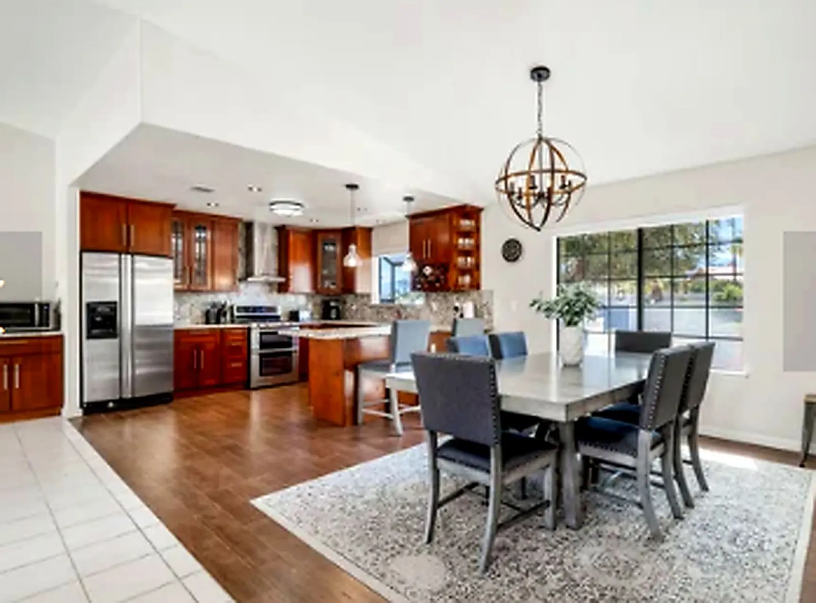 Kitchen and dining wide view