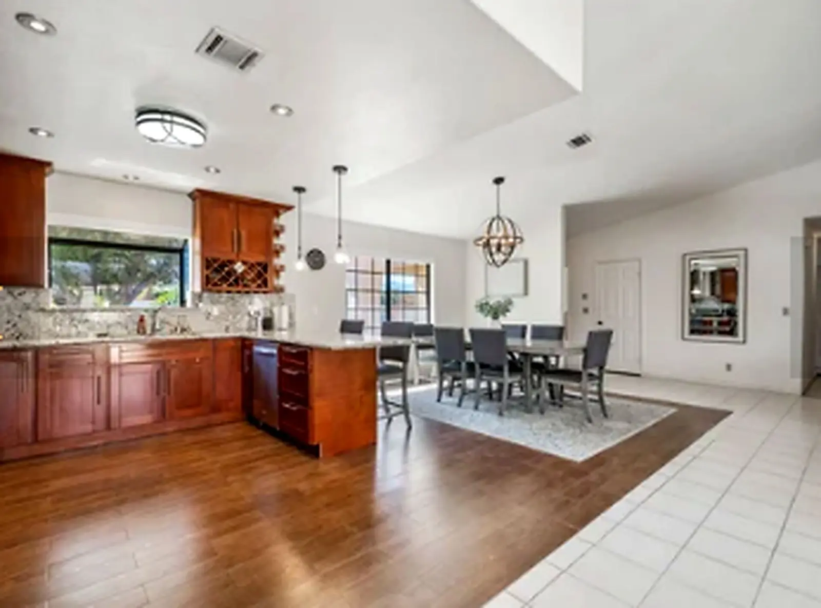 Kitchen island with pendant lights