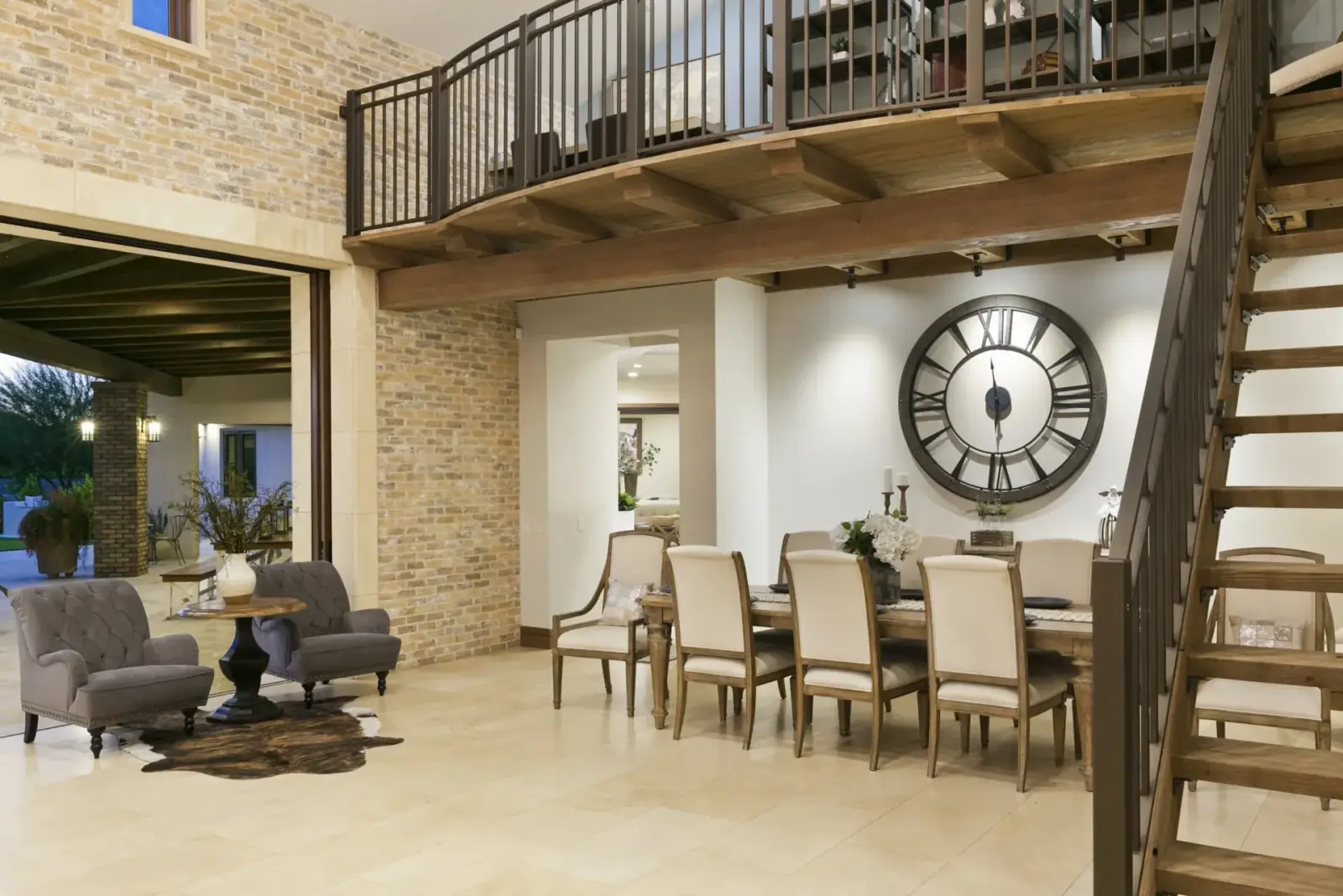 Dining room with brick accent wall