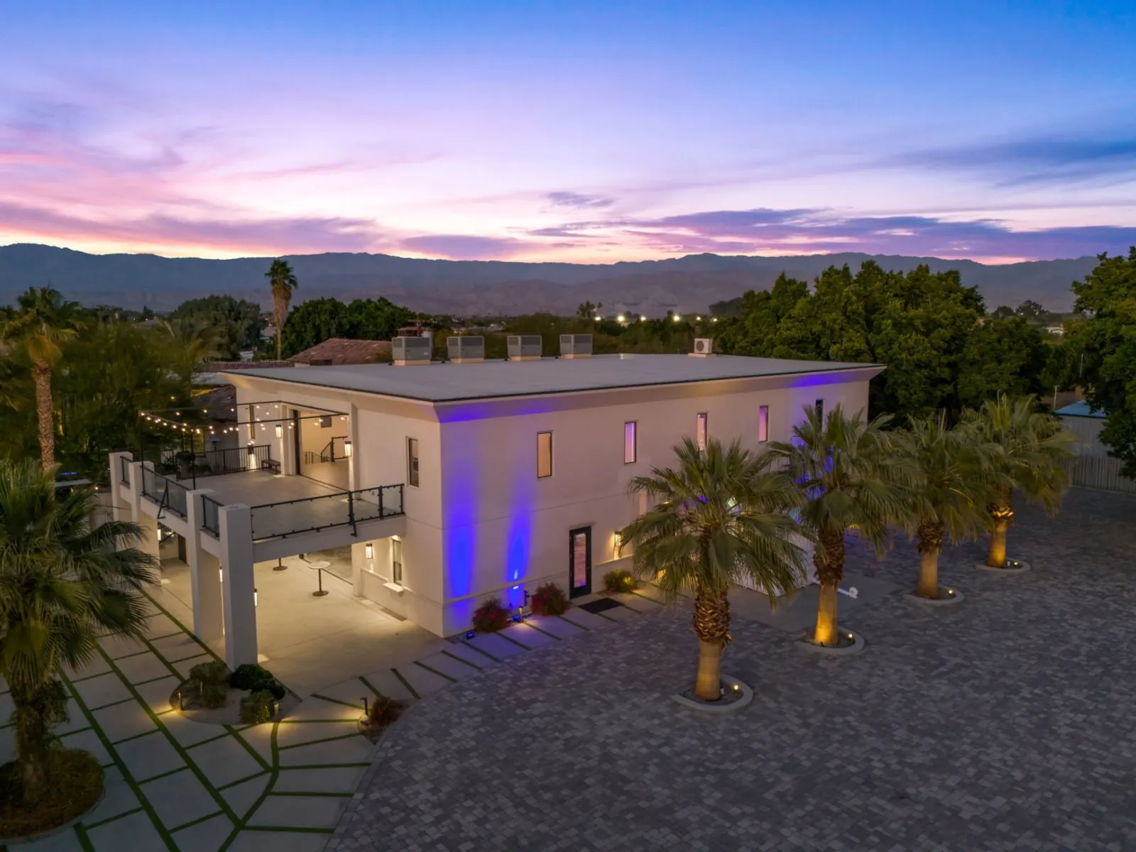 Aerial view of the venue at sunset